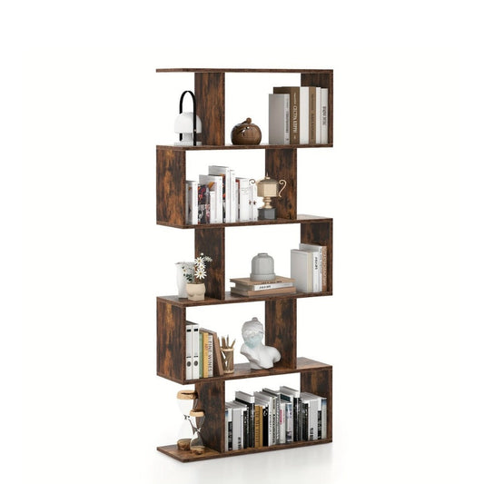 Bookcase, 5-Tier S-Shaped Geometric & Room Divider - 62.5" Tall Freestanding Industrial shown in the main product view