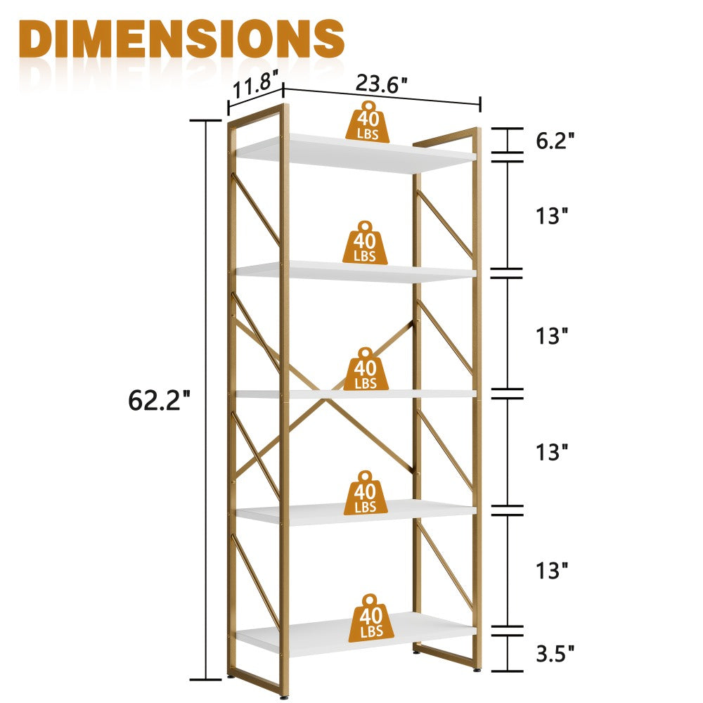 5-Tier Freestanding Bookshelf with Open Shelves for Entryway detail image - detail view 3