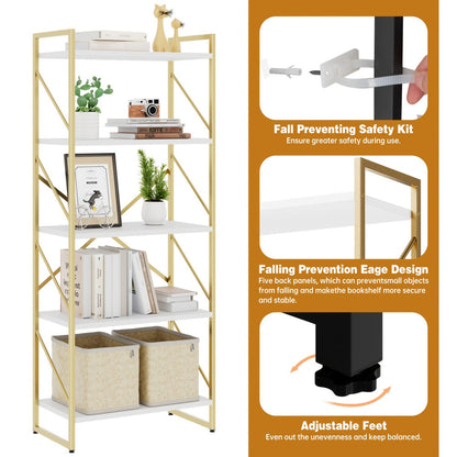 5-Tier Freestanding Bookshelf with Open Shelves for Entryway detail image - detail view 5
