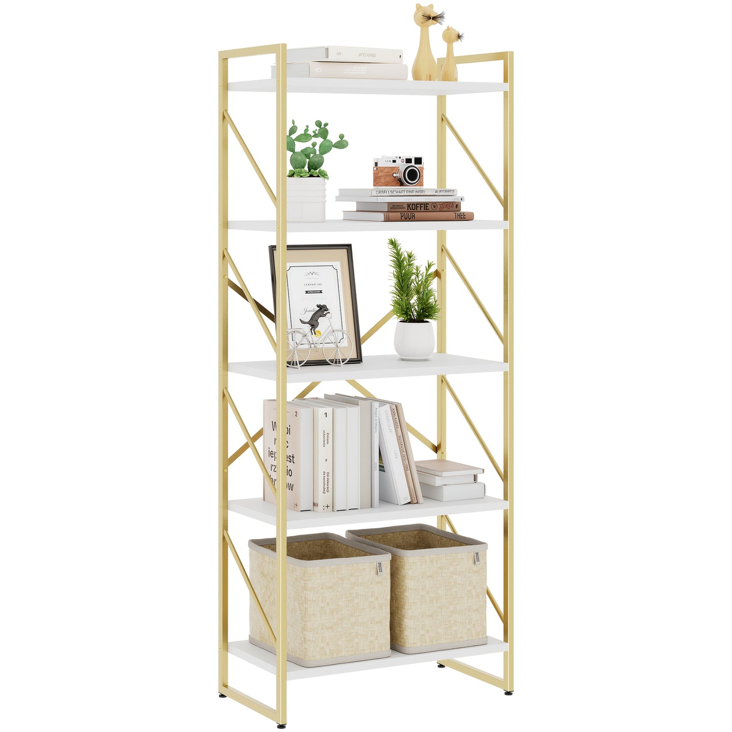 Bookshelf shown in the white golden option