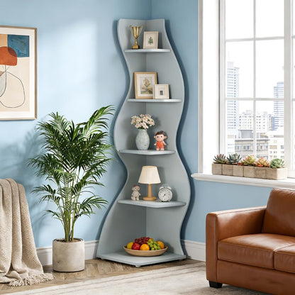 5-Tier Freestanding Corner Shelf for Living Room and Bedroom detail image - detail view 9
