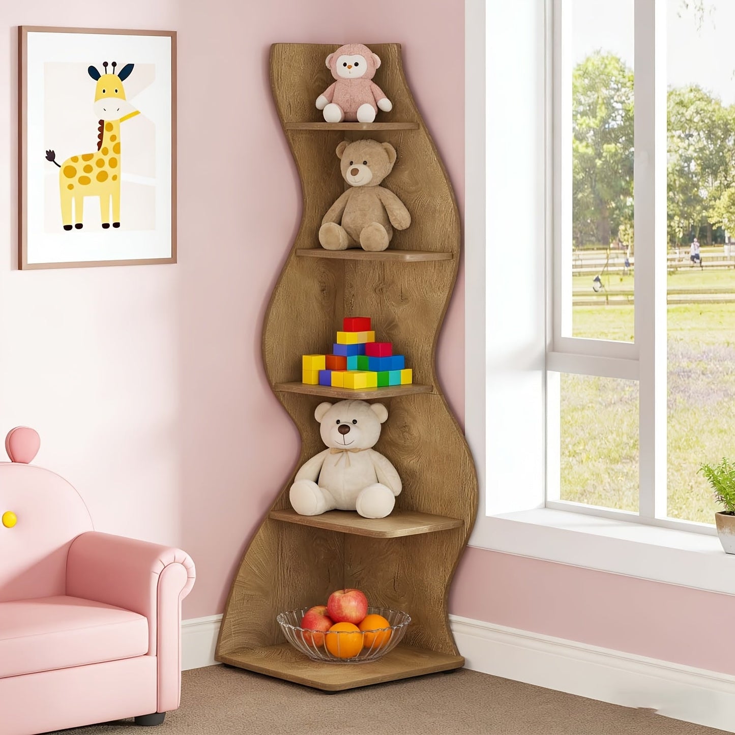 Corner Shelf shown in the Light Brown, 1pc option