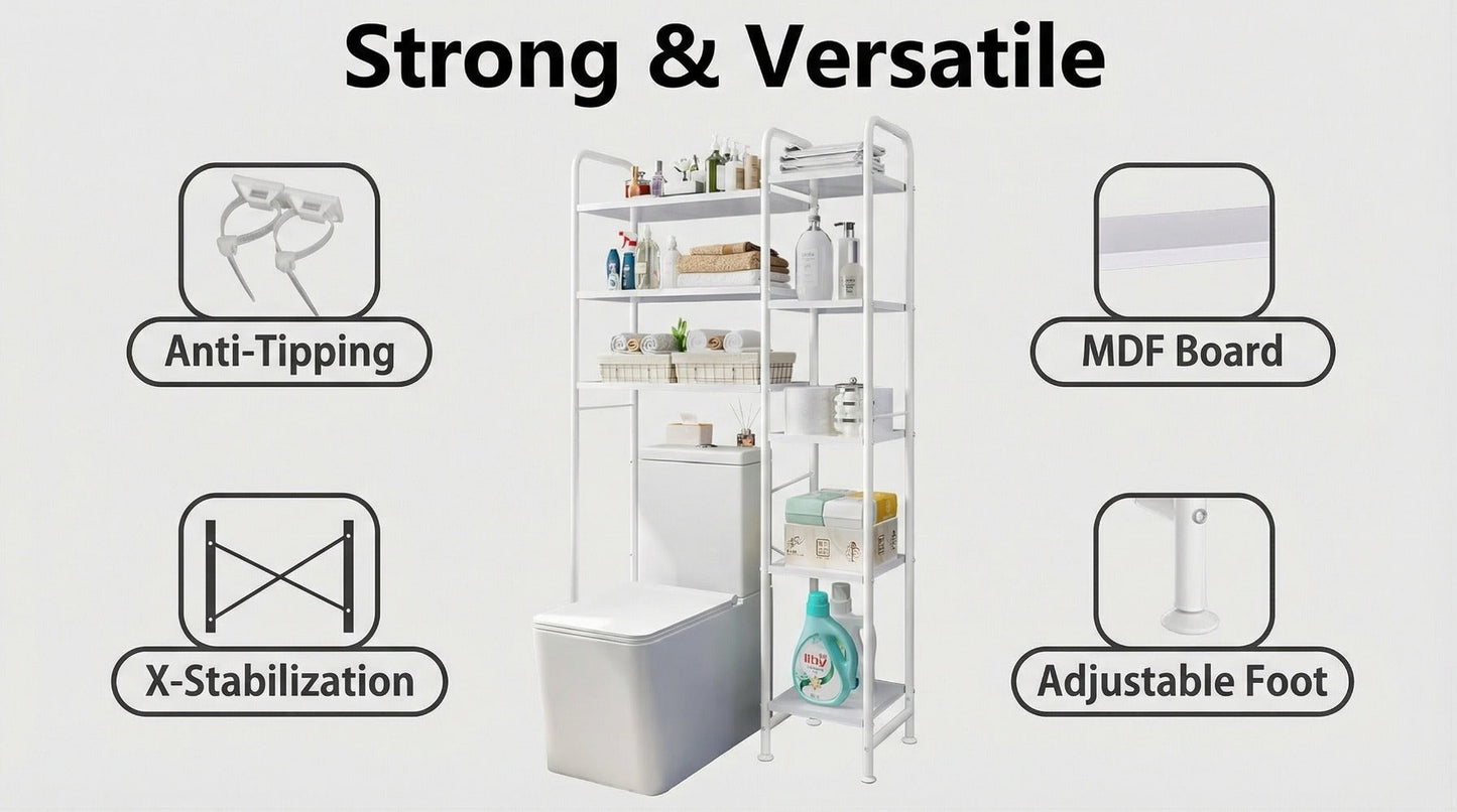 5-Tier Freestanding Over-the-Toilet Storage Organizer, Toilet Shelf Organizer detail image - detail view 13