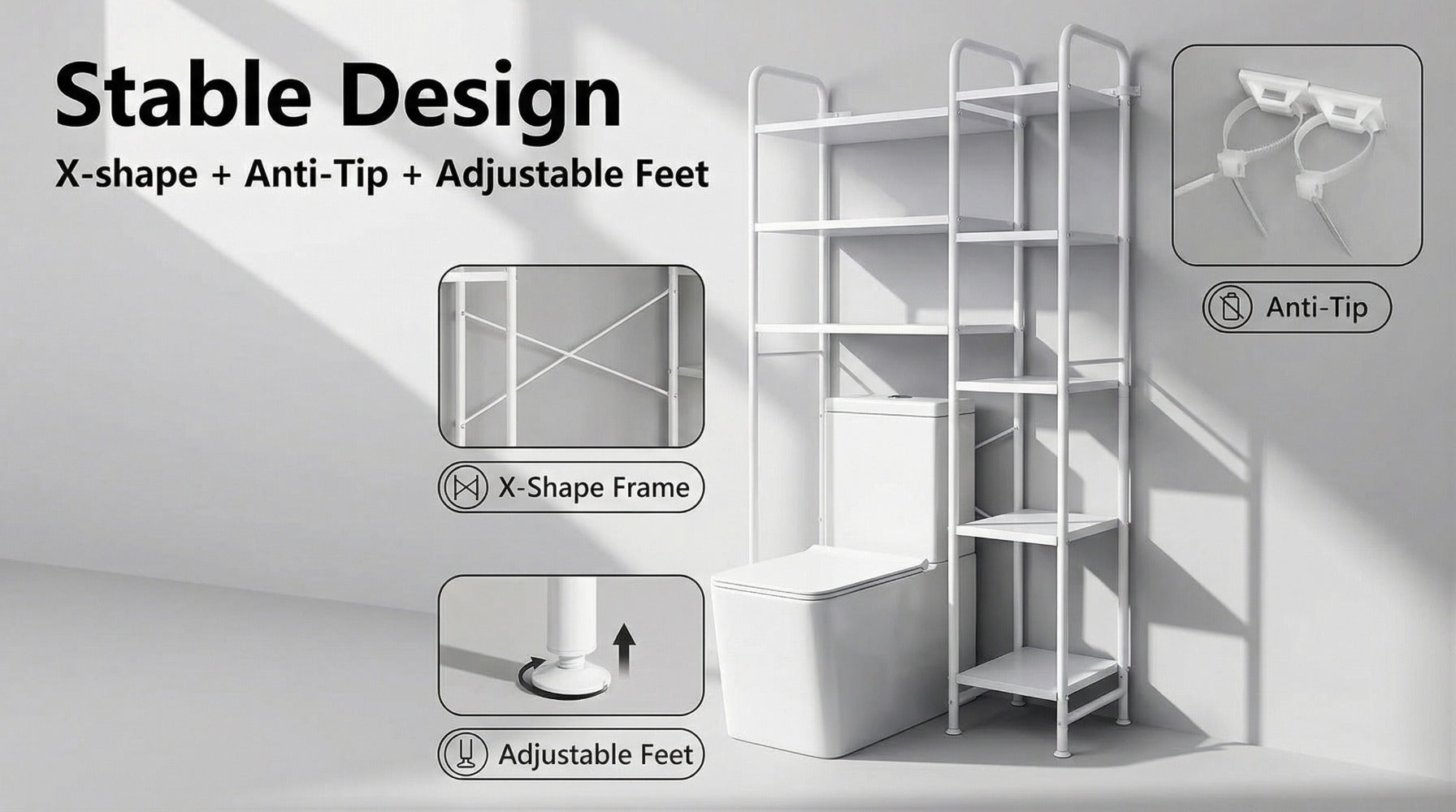 5-Tier Freestanding Over-the-Toilet Storage Organizer, Toilet Shelf Organizer detail image - detail view 14