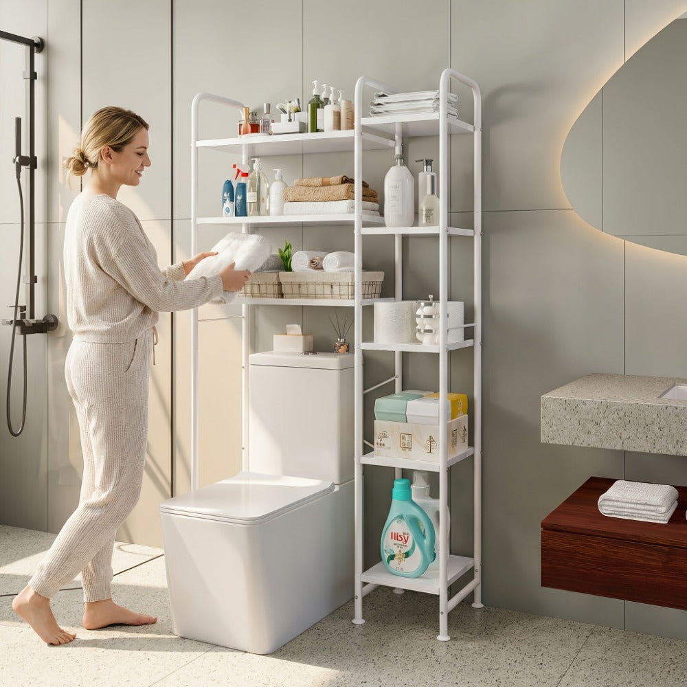Over the Toilet Storage Shelf, Freestanding 5-Tier Wood Bathroom Space Saver shown in the main product view