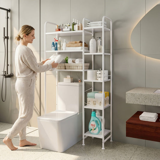 Over the Toilet Storage Shelf, Freestanding 5-Tier Wood Bathroom Space Saver shown in the main product view