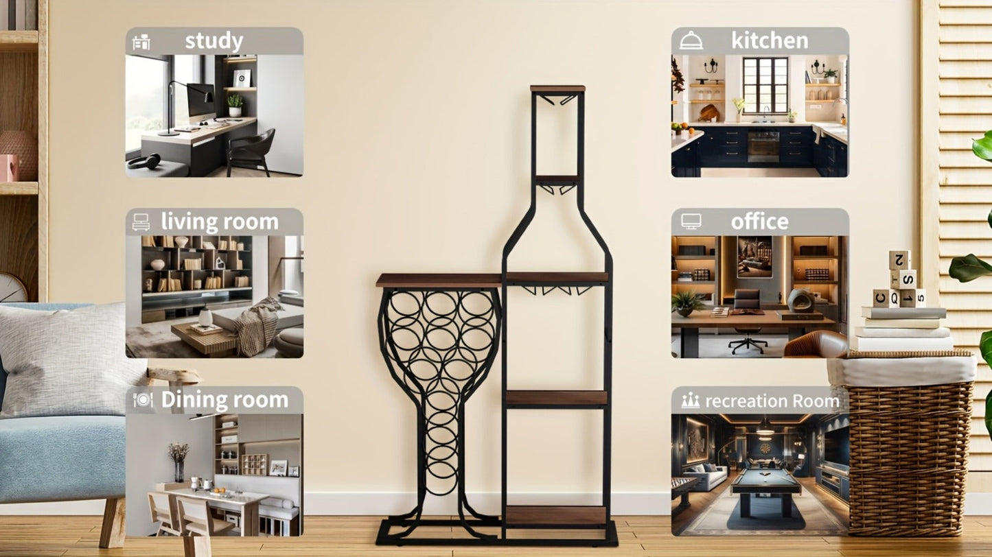5-Tier Freestanding Wine Rack with Wine Glass Holder for Organized Everyday Storage detail image - detail view 16