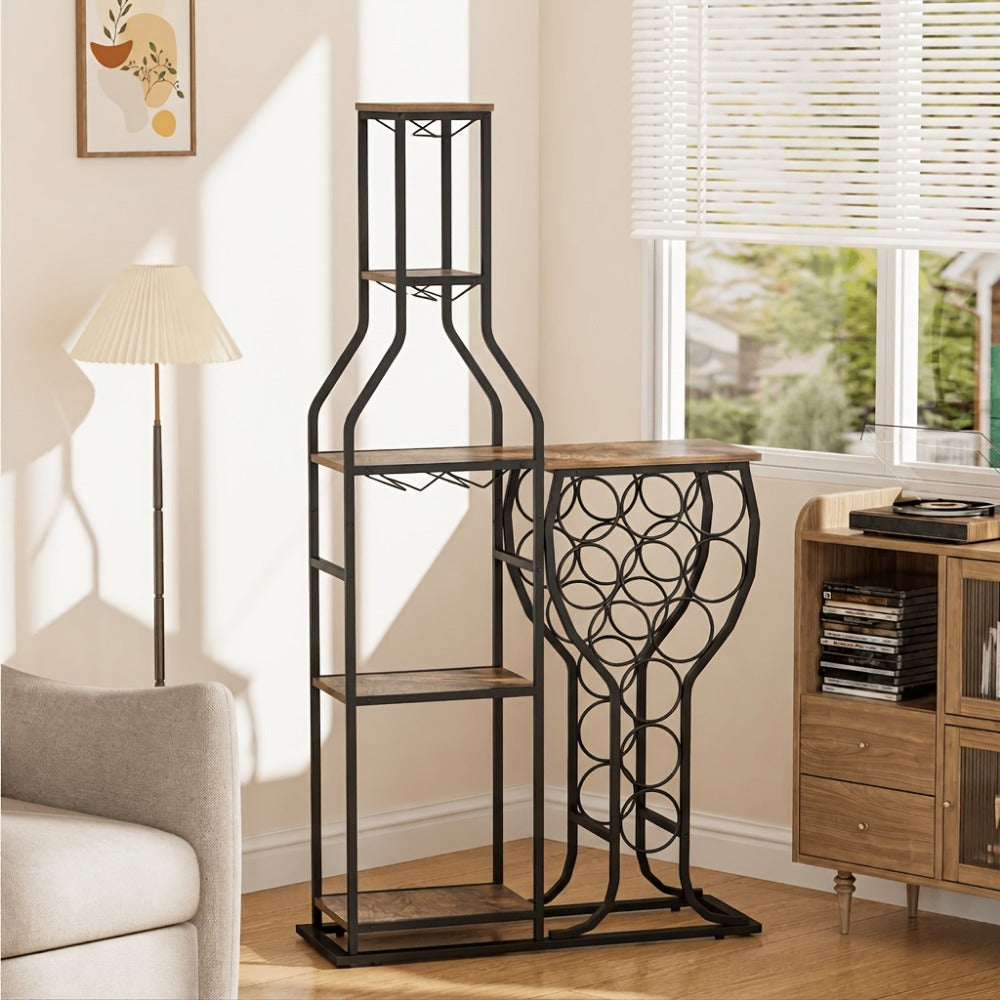 5-Tier Freestanding Wine Rack with Wine Glass Holder for Organized Everyday Storage detail image