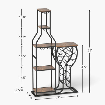 5-Tier Freestanding Wine Rack with Wine Glass Holder for Organized Everyday Storage detail image - detail view 4