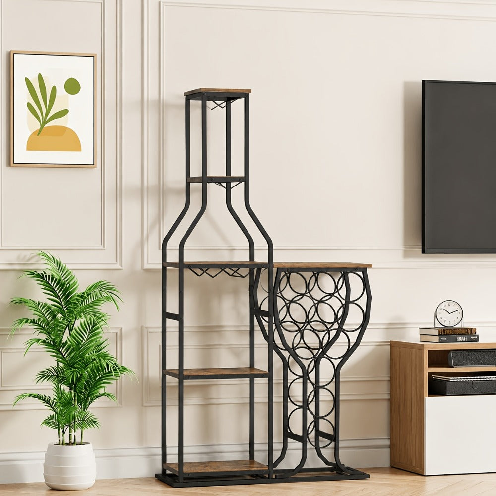 5-Tier Freestanding Wine Rack with Wine Glass Holder for Organized Everyday Storage detail image - detail view 8
