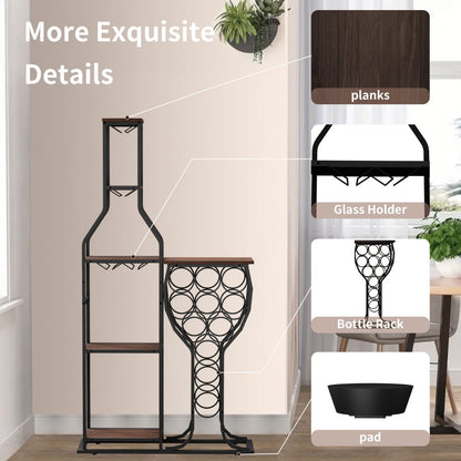 5-Tier Freestanding Wine Rack with Wine Glass Holder for Organized Everyday Storage detail image - detail view 9