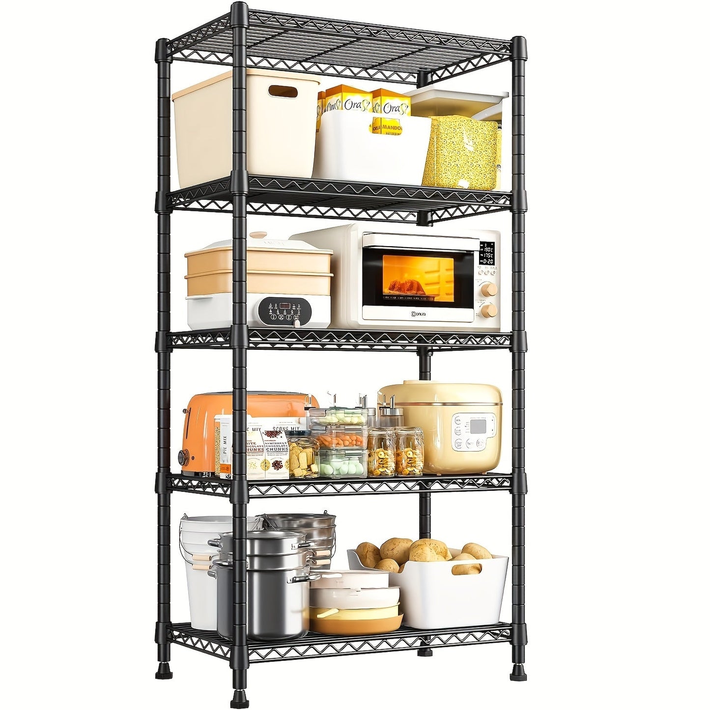 Wire Shelving Unit shown in the Black option