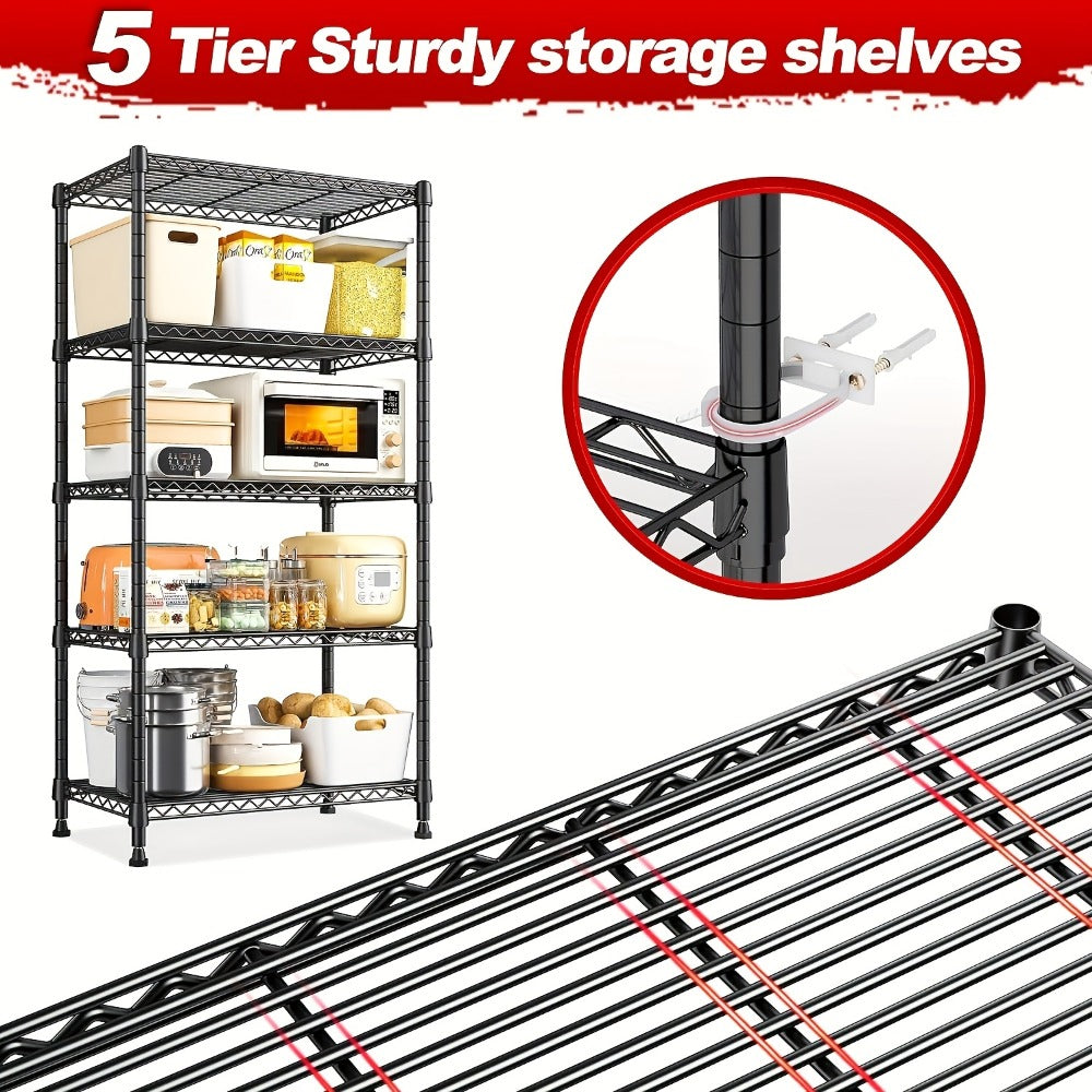 5-Tier Heavy-Duty Wire Shelving Unit with Adjustable Shelves and Tool-Free Assembly detail image - detail view 6