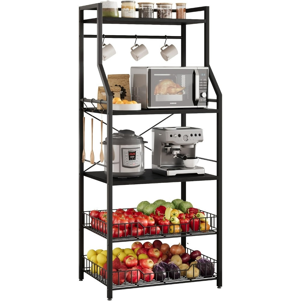 Kitchen Storage and Bakers Racks, 5-Tier Bakers Rack with 2 Wire Baskets - Microwave Oven shown in the main product view