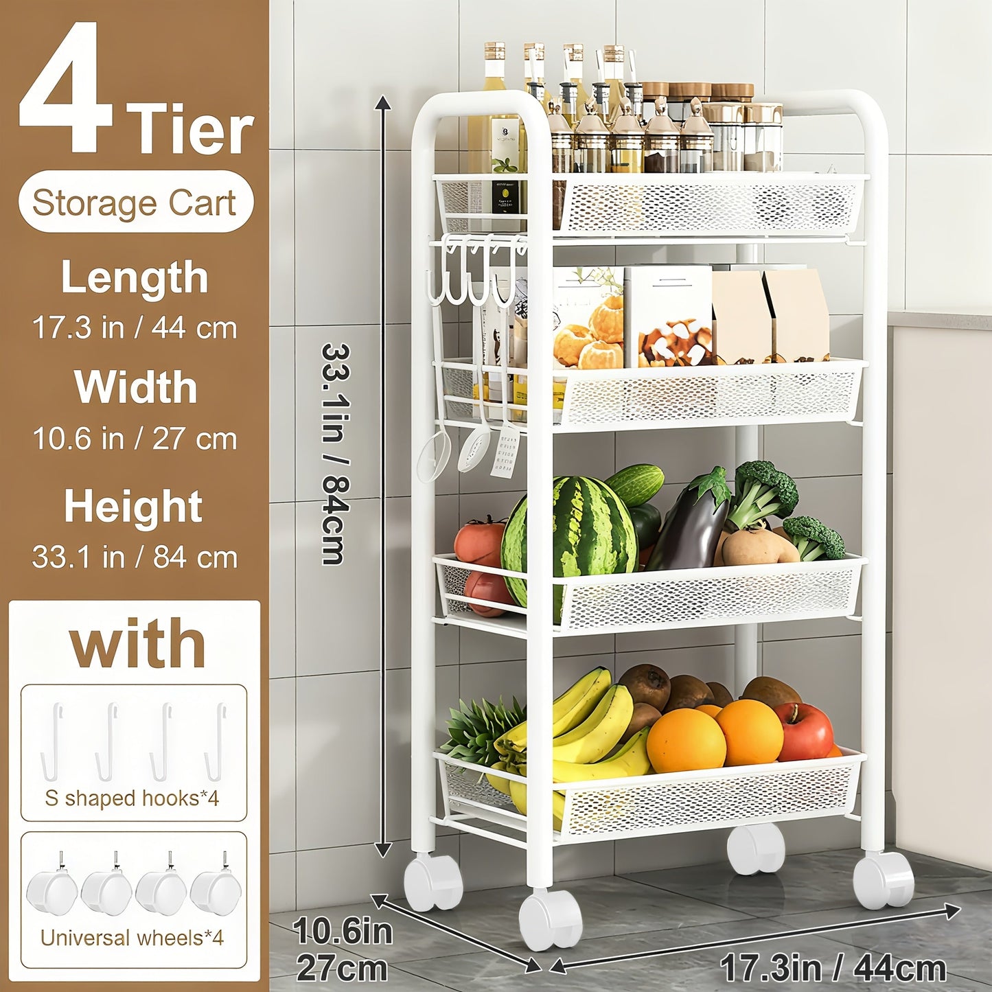 Kitchen Storage Cart shown in the 4 Layers Of White option