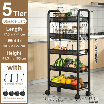 Kitchen Storage Cart shown in the Black 5 Layers option
