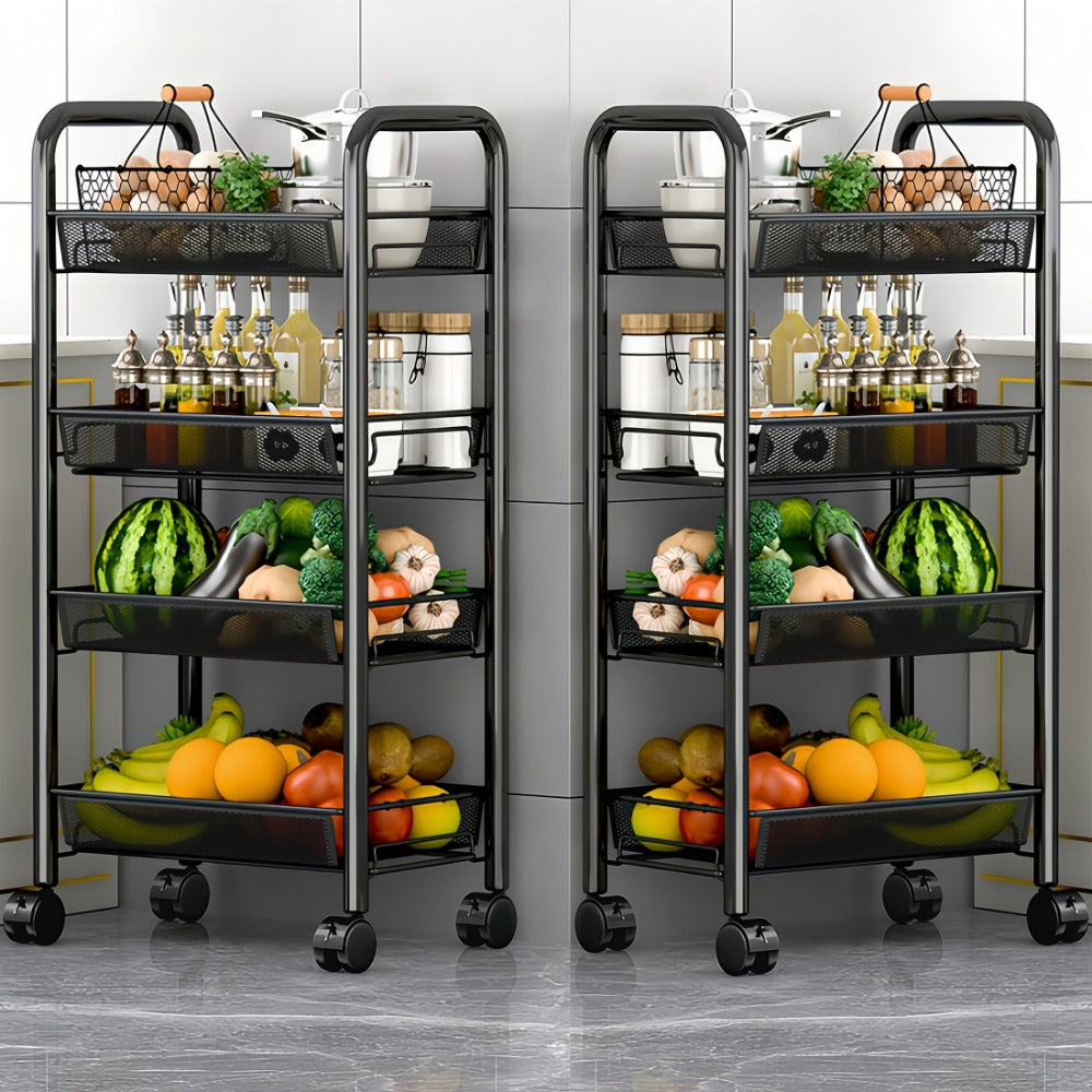 5-Tier Metal Kitchen Storage Cart with Mesh Storage Shelf and 360° Swivel detail image - detail view 11