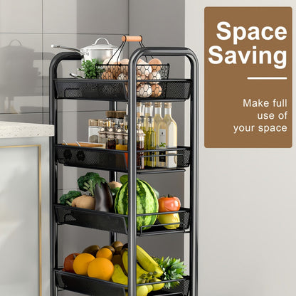 5-Tier Metal Kitchen Storage Cart with Mesh Storage Shelf and 360° Swivel detail image - detail view 12