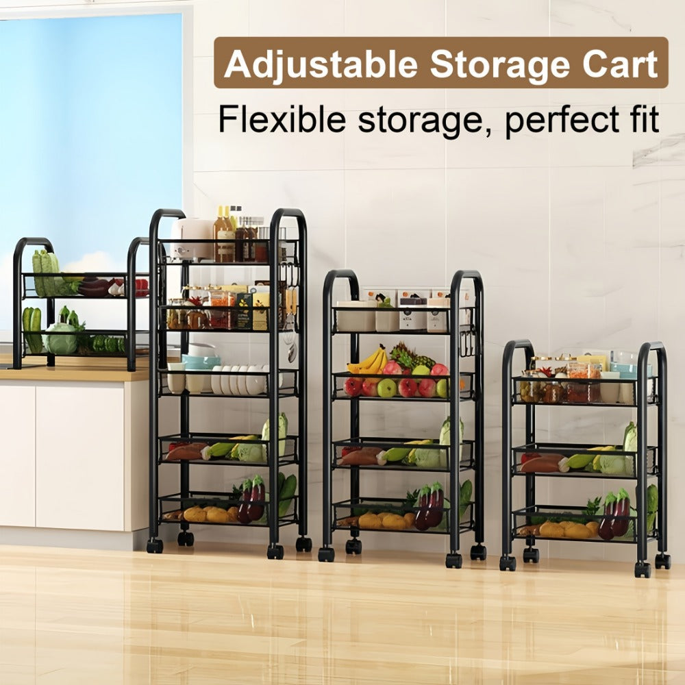 5-Tier Metal Kitchen Storage Cart with Mesh Storage Shelf and 360° Swivel detail image - detail view 15