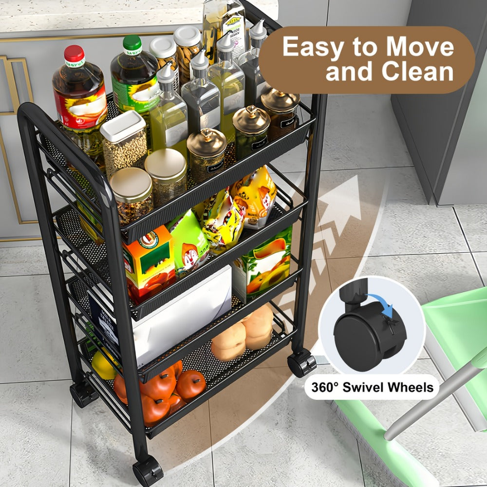 5-Tier Metal Kitchen Storage Cart with Mesh Storage Shelf and 360° Swivel detail image - detail view 16