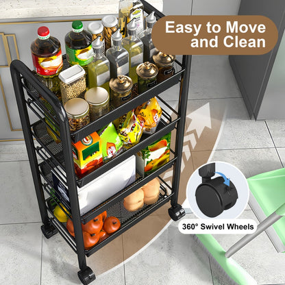 5-Tier Metal Kitchen Storage Cart with Mesh Storage Shelf and 360° Swivel detail image - detail view 16