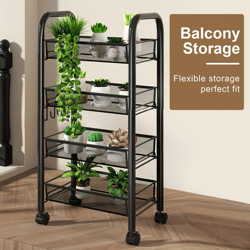 5-Tier Metal Kitchen Storage Cart with Mesh Storage Shelf and 360° Swivel detail image - detail view 8