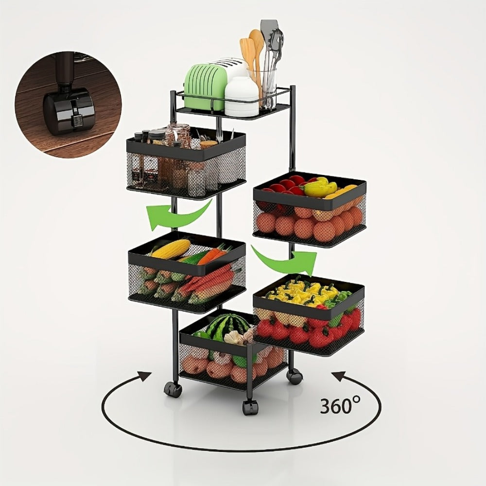 5-Tier Metal Kitchen Storage Shelf with Rolling Wheels and 360° Swivel detail image - detail view 10