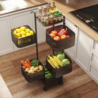 5-Tier Metal Kitchen Storage Shelf with Rolling Wheels and 360° Swivel detail image - detail view 11