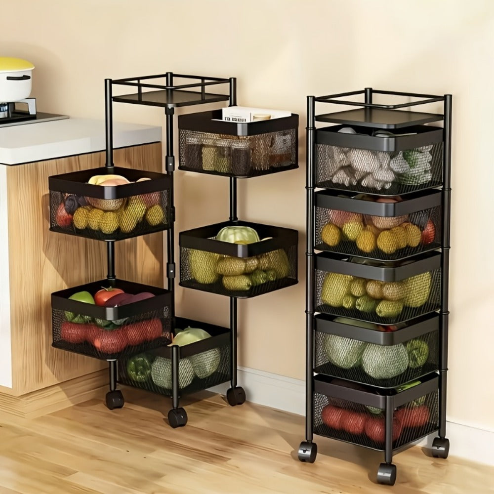 5-Tier Metal Kitchen Storage Shelf with Rolling Wheels and 360° Swivel detail image