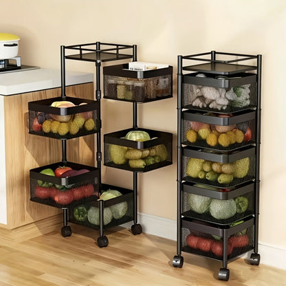 5-Tier Metal Kitchen Storage Shelf with Rolling Wheels and 360° Swivel detail image