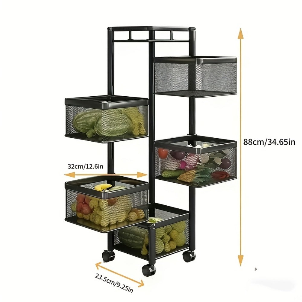 5-Tier Metal Kitchen Storage Shelf with Rolling Wheels and 360° Swivel detail image - detail view 3
