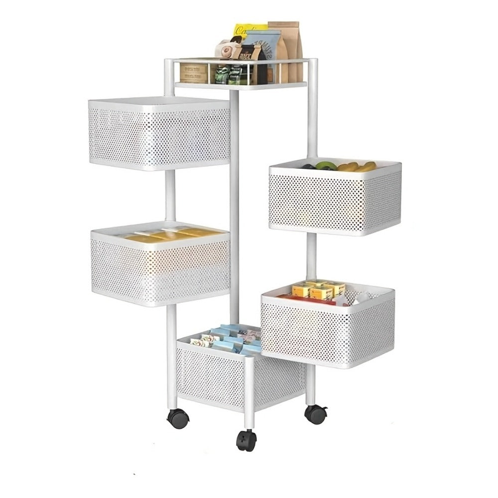 5-Tier Metal Kitchen Storage Shelf with Rolling Wheels and 360° Swivel detail image - detail view 4