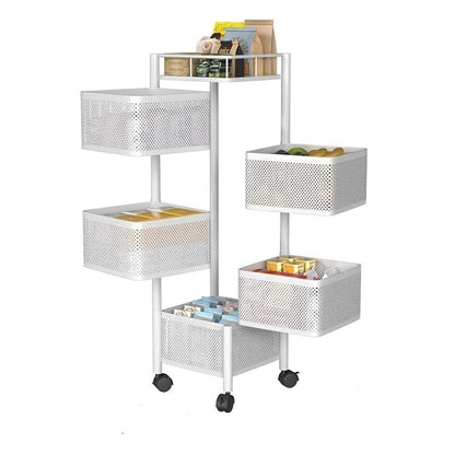 5-Tier Metal Kitchen Storage Shelf with Rolling Wheels and 360° Swivel detail image - detail view 4
