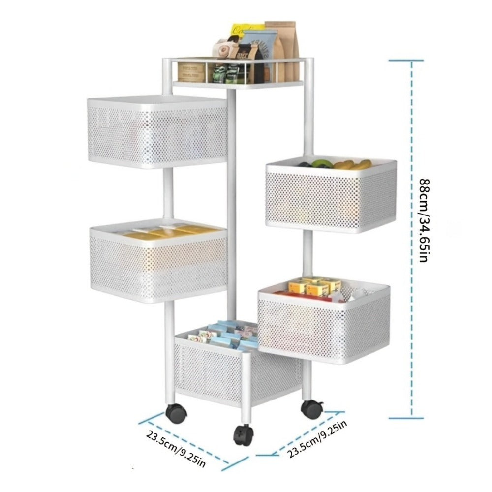 5-Tier Metal Kitchen Storage Shelf with Rolling Wheels and 360° Swivel detail image - detail view 5