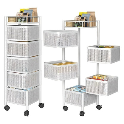 5-Tier Metal Kitchen Storage Shelf with Rolling Wheels and 360° Swivel detail image - detail view 7