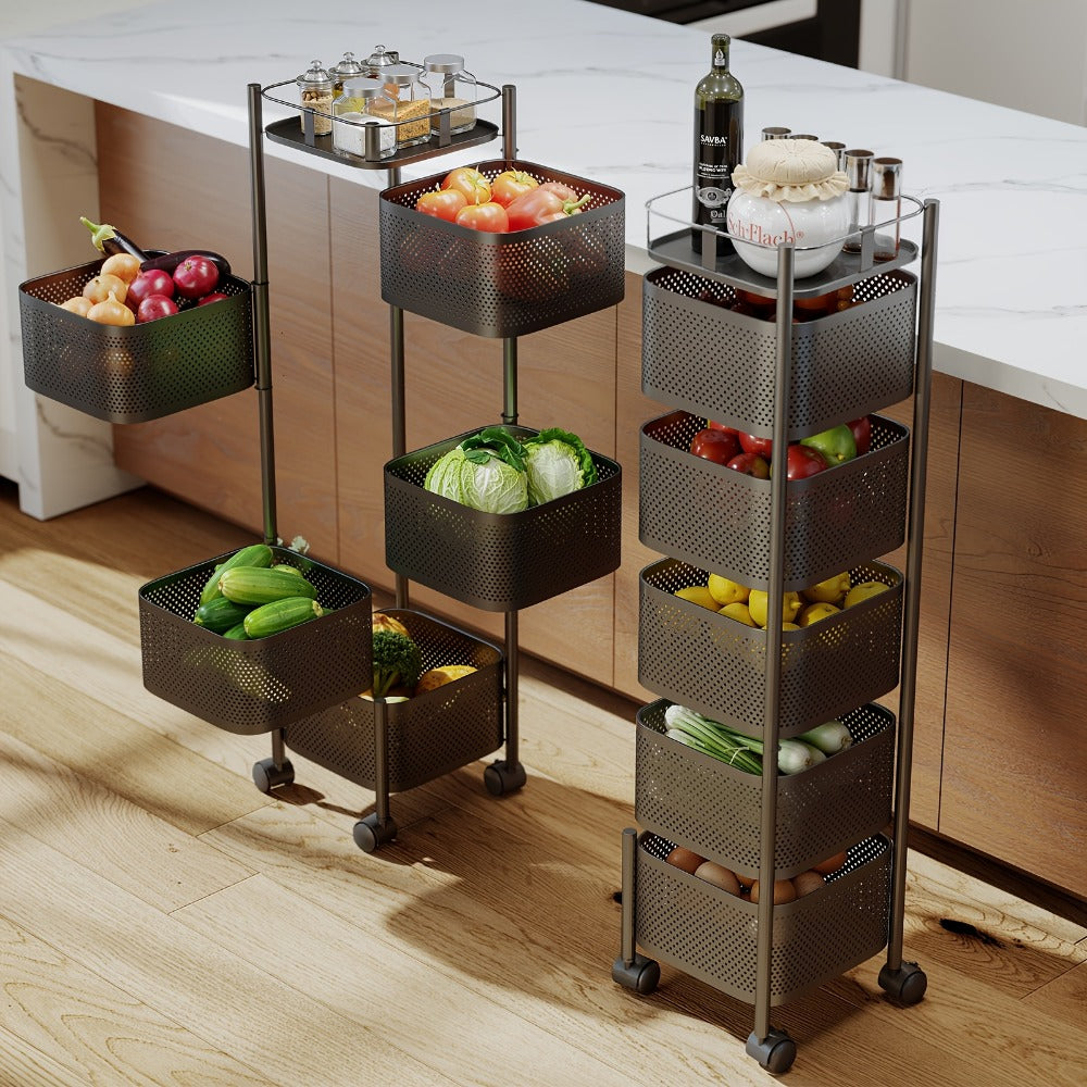 5-Tier Metal Kitchen Storage Shelf with Rolling Wheels and 360° Swivel detail image - detail view 9