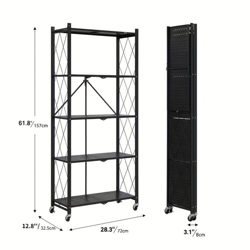 5-Tier Outdoor Storage Rack with Rolling Wheels and Tool-Free Assembly for Patio detail image - detail view 4