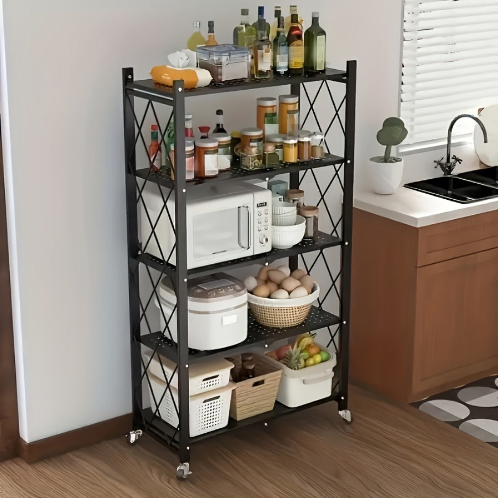5-Tier Outdoor Storage Rack with Rolling Wheels and Tool-Free Assembly for Patio detail image - detail view 6