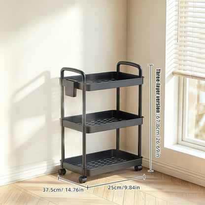 Rolling Utility Cart shown in the black, 3-Tier option
