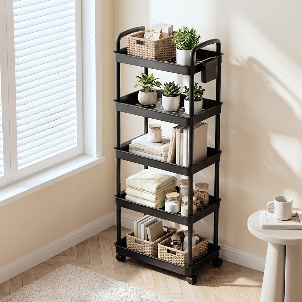 5-Tier Plastic Rolling Utility Cart for Living Room and Bathroom detail image