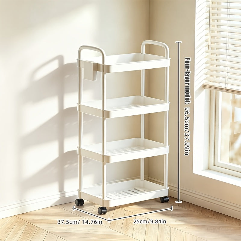 Rolling Utility Cart shown in the 【white】, 4-Tier option