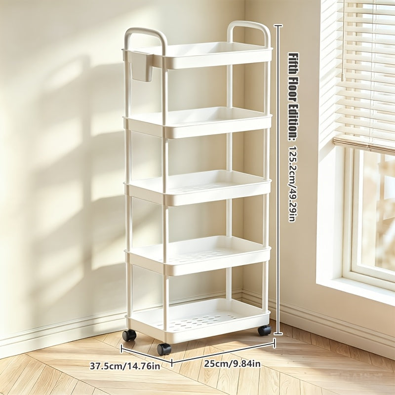 Rolling Utility Cart shown in the 【white】, 5-tire option
