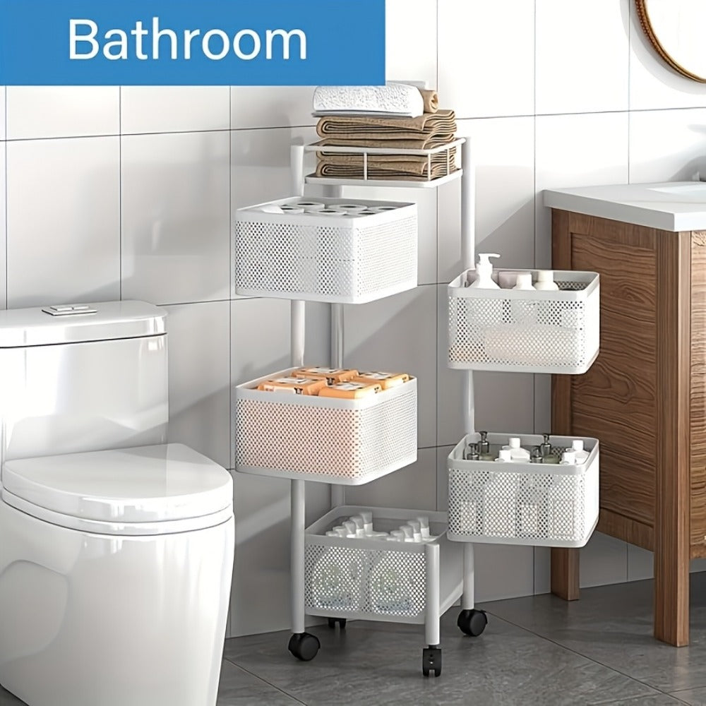 5-Tier Rolling Storage Rack with Rolling Wheels for Organized Everyday Storage in Bathroom detail image - detail view 10