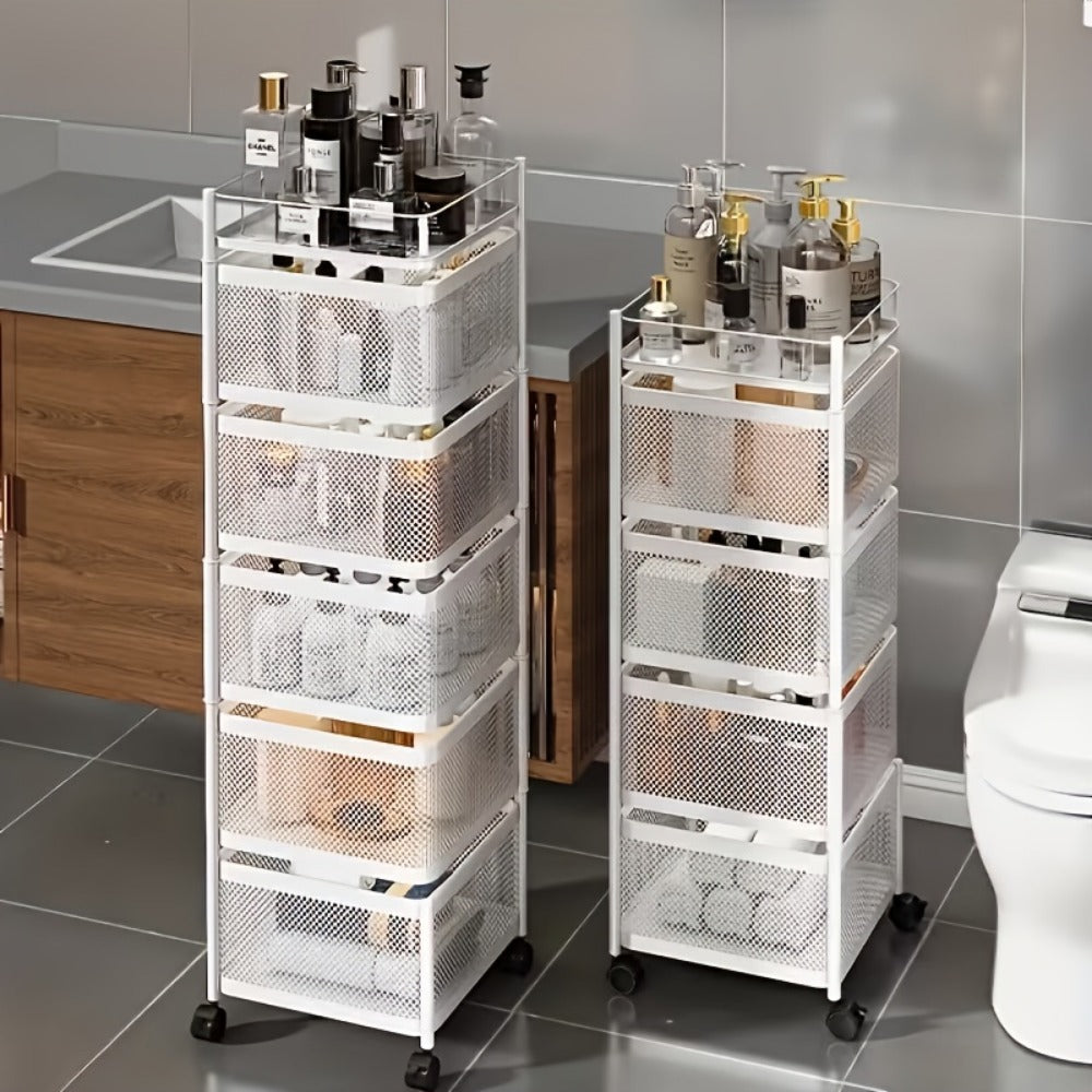 5-Tier Rolling Storage Rack with Rolling Wheels for Organized Everyday Storage in Bathroom detail image - detail view 6