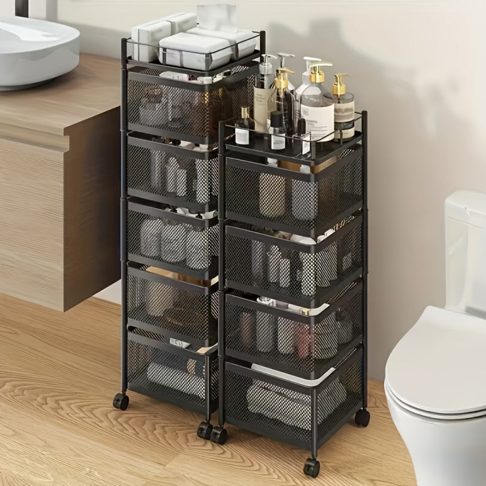 5-Tier Rolling Storage Rack with Rolling Wheels for Organized Everyday Storage in Bathroom detail image - detail view 7
