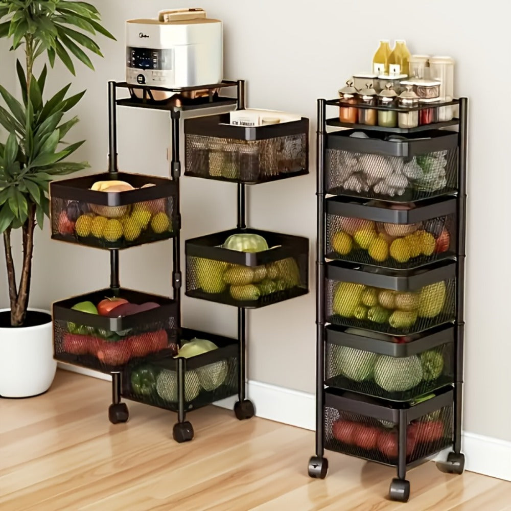 Storage Rack, 5-Tier Rotating with Wheels - Metal Rolling Cart for Kitchen, Bathroom & shown in the main product view