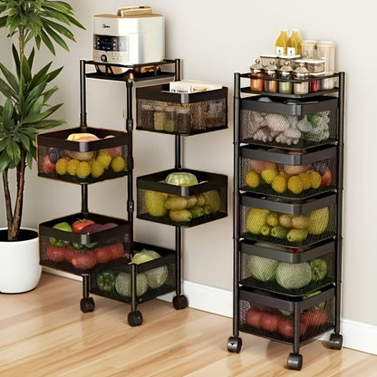 Storage Rack, 5-Tier Rotating with Wheels - Metal Rolling Cart for Kitchen, Bathroom & shown in the main product view