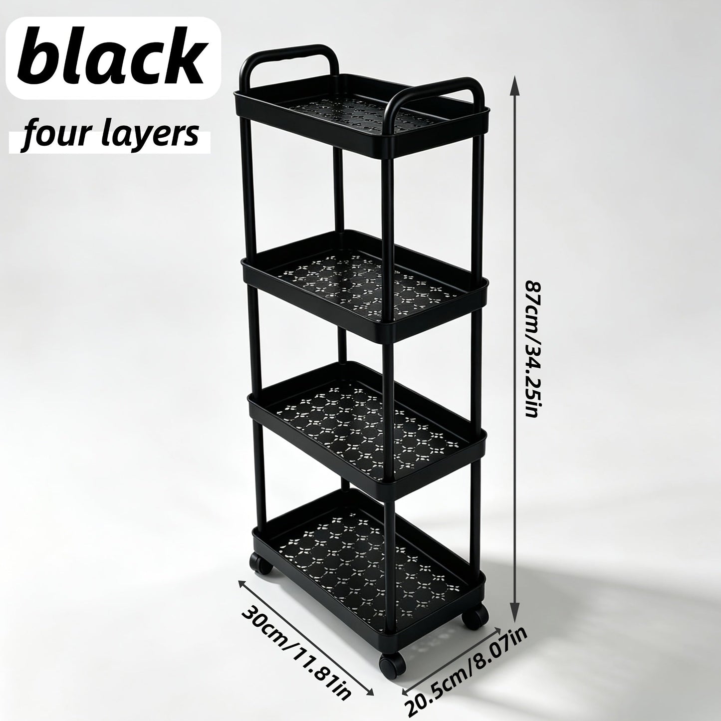 Storage Trolley Rack shown in the Black, 4 Tiers option