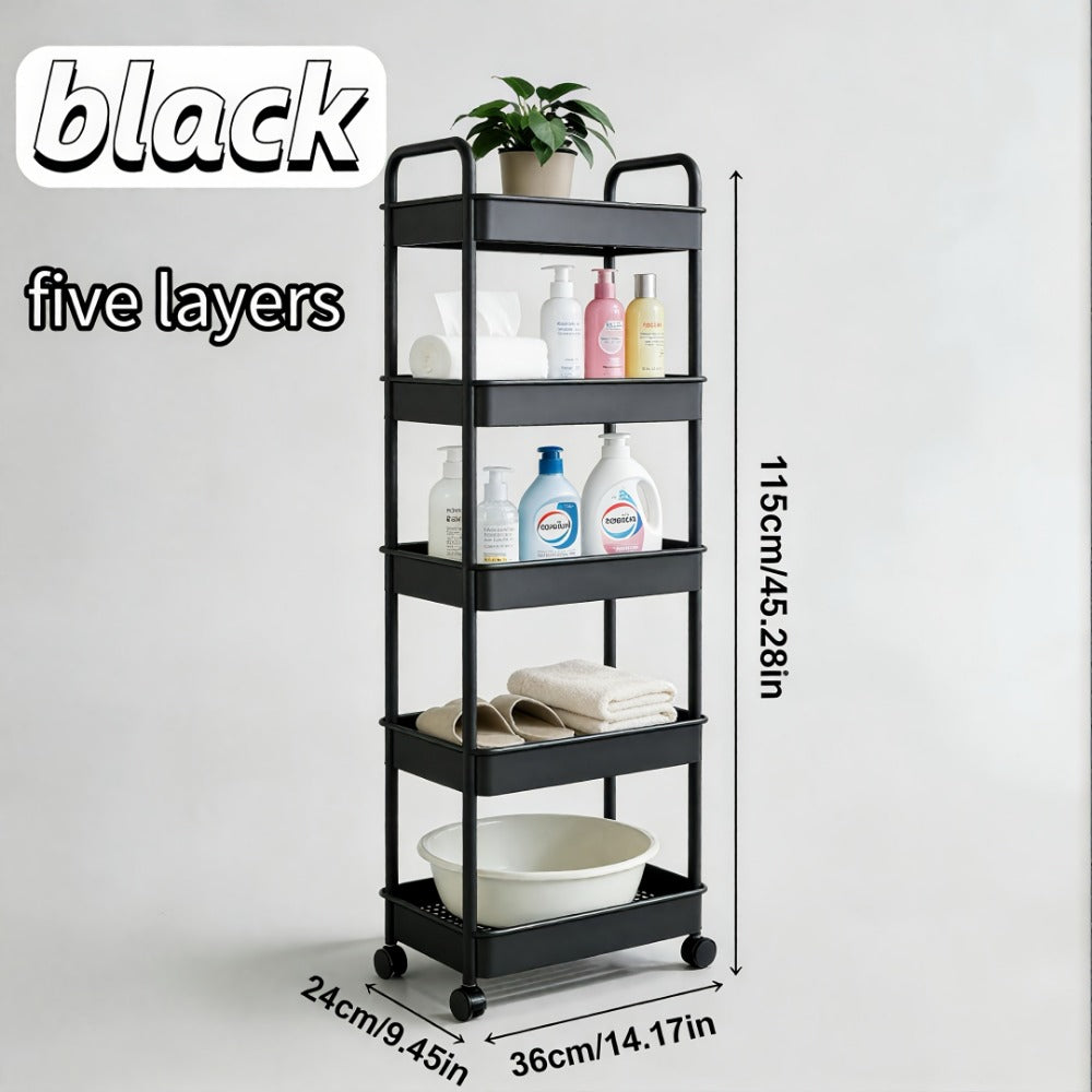 5-Tier Rolling Storage Trolley Rack with Rolling Wheels and Open Shelves for Bedroom detail image - detail view 12