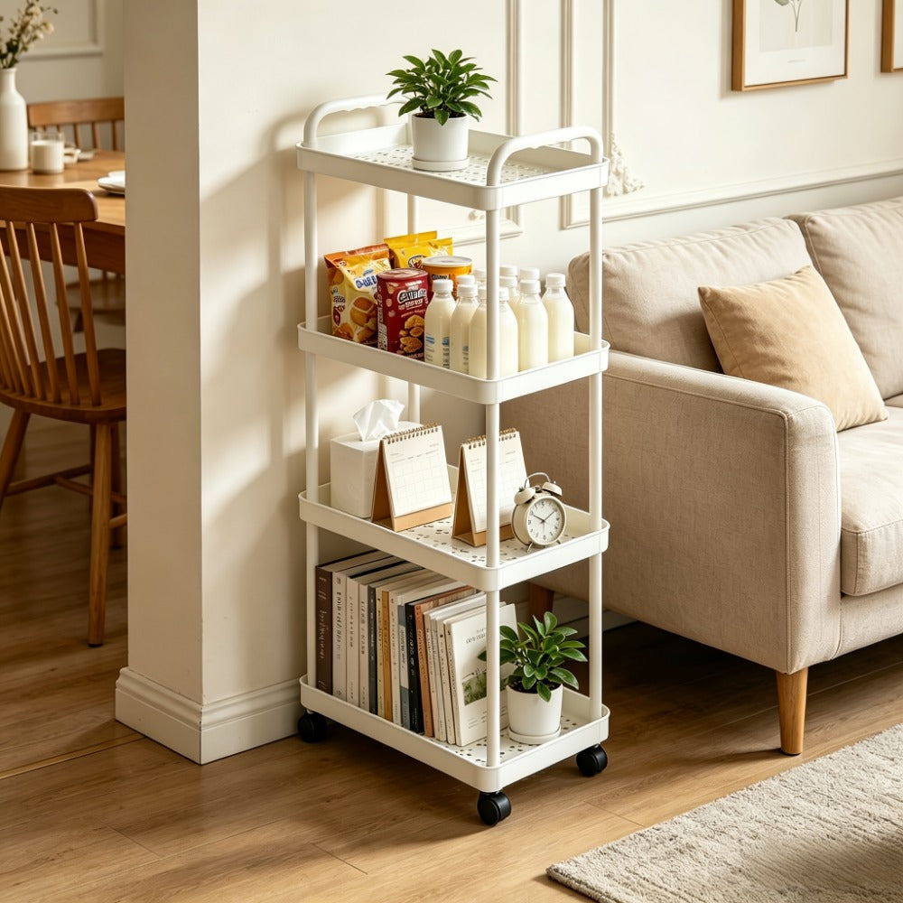 5-Tier Rolling Storage Trolley Rack with Rolling Wheels and Open Shelves for Bedroom detail image - detail view 4